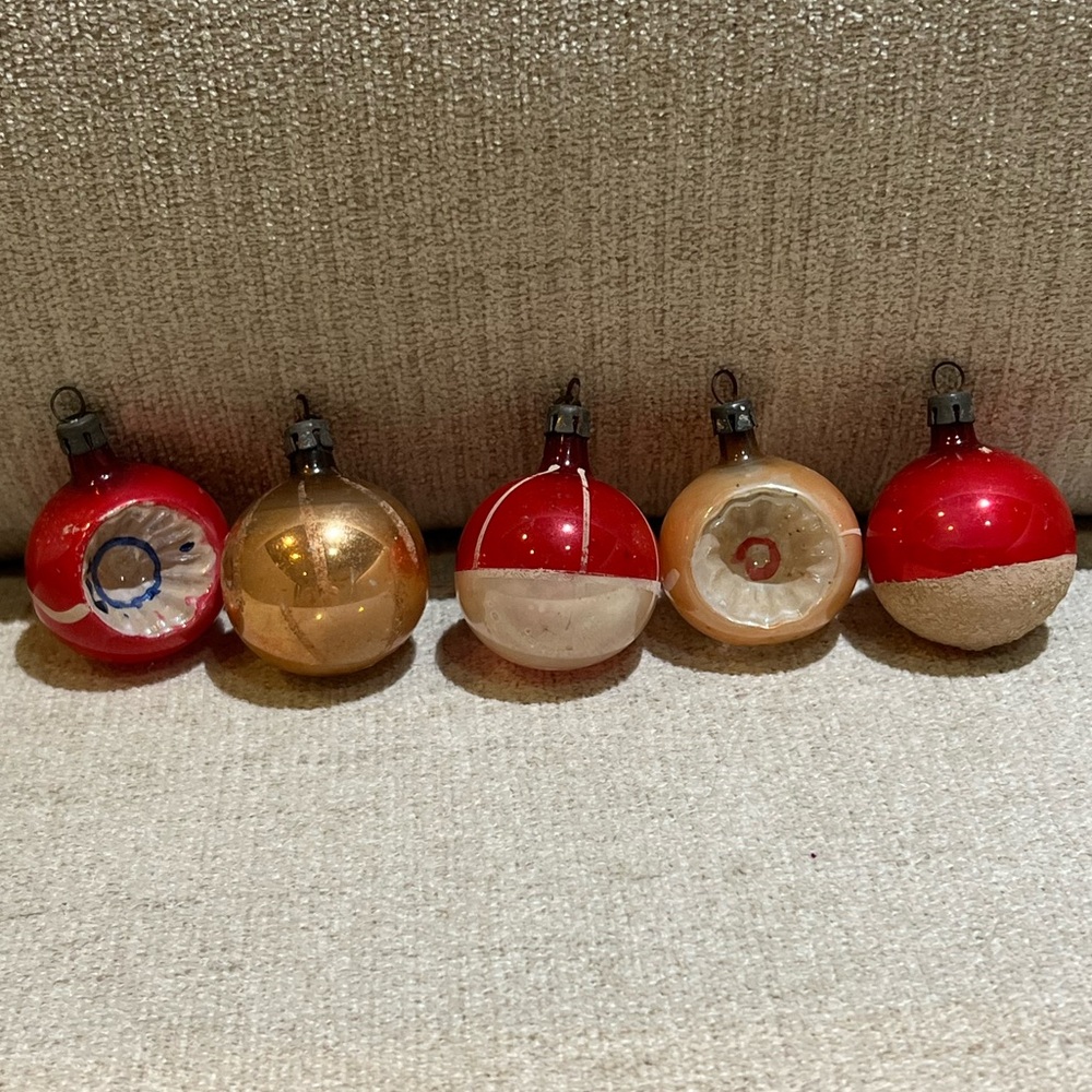Antique Mini Hand Painted Glass Ornaments Lot of 5